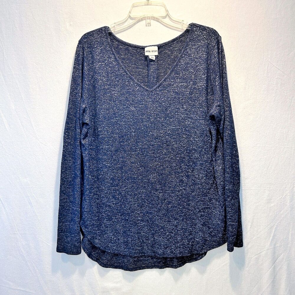 Ava & Viv Women's Top Tunic Size X Heather Navy Stretch Knit Normcore Cozy Lagen